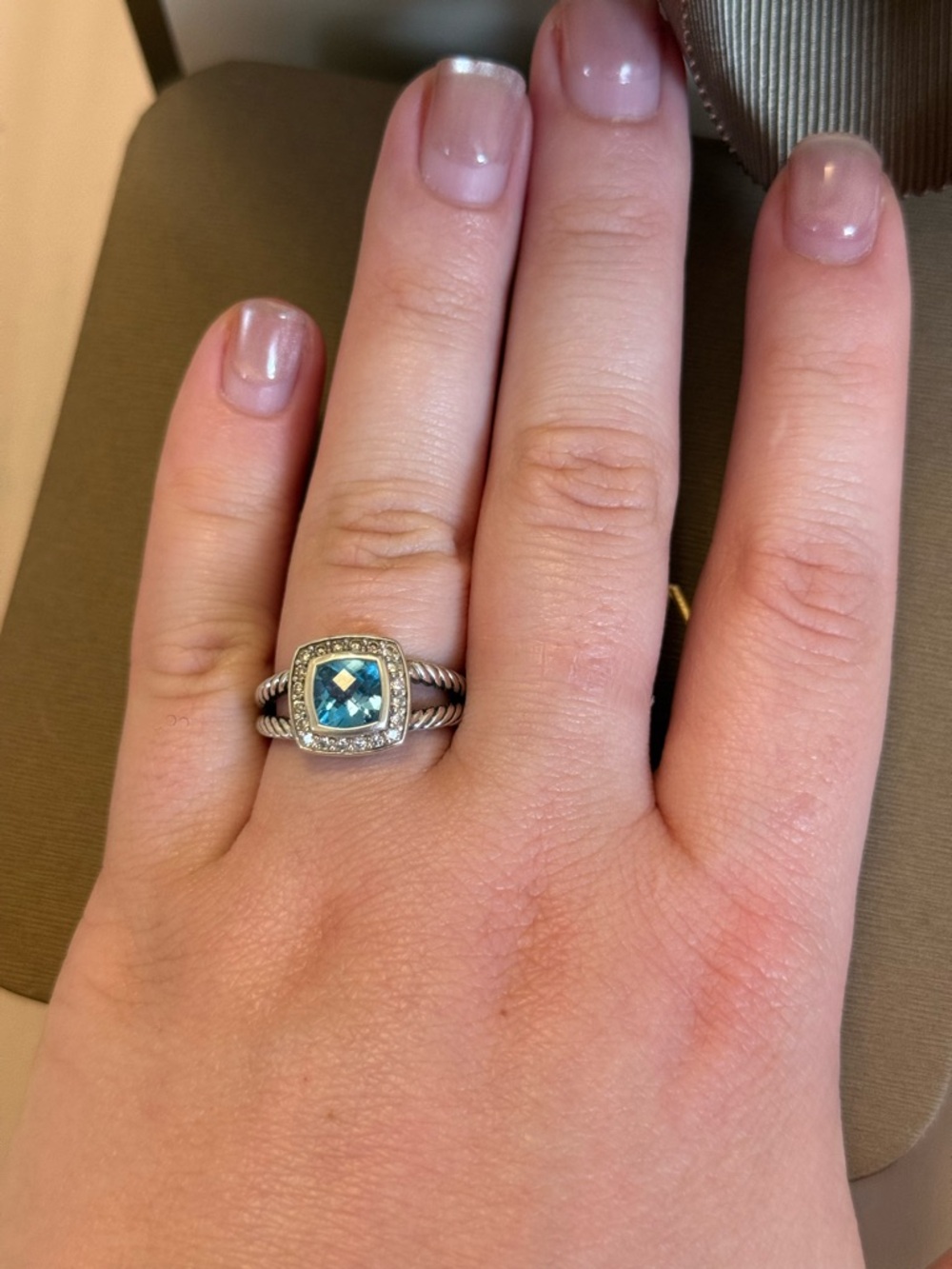 David Yurman Blue Topaz and Silver Cable Ring - Picture 2 of 4